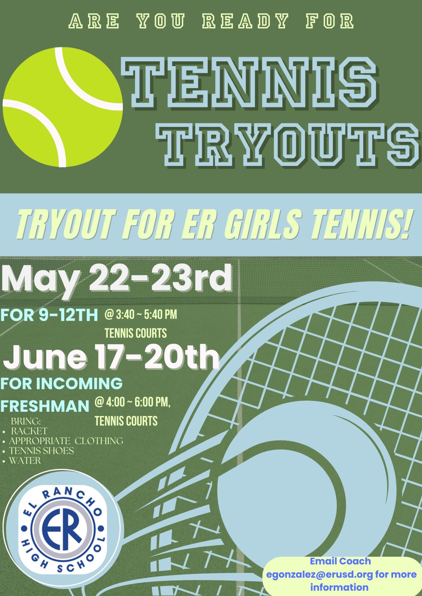 Interested in joining Girls Tennis? Come to tryouts!